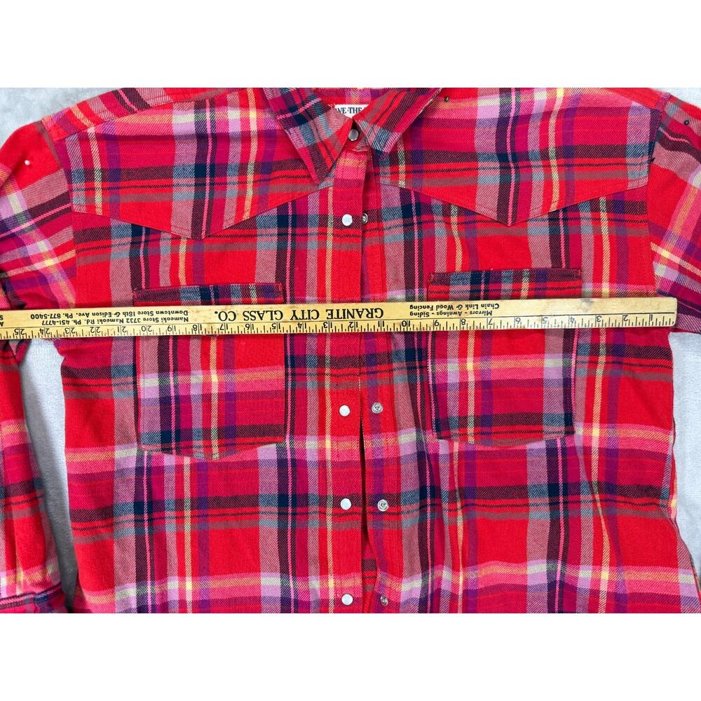 Free People We The Free Western Pearl Snap Plaid Flannel Shirt Red Large Cotton - Picture 5 of 8